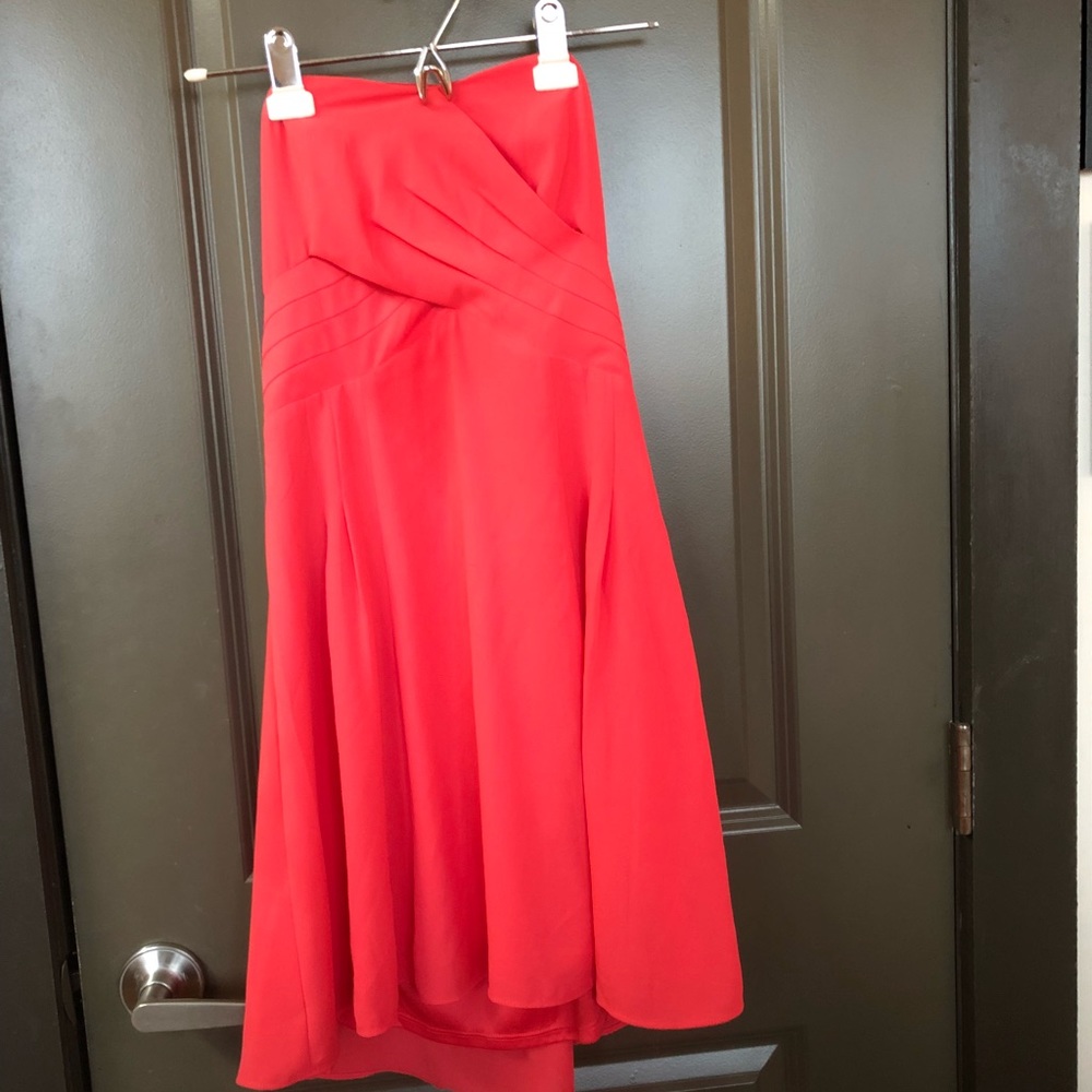 Express coral strapless fit and flare crepe dress